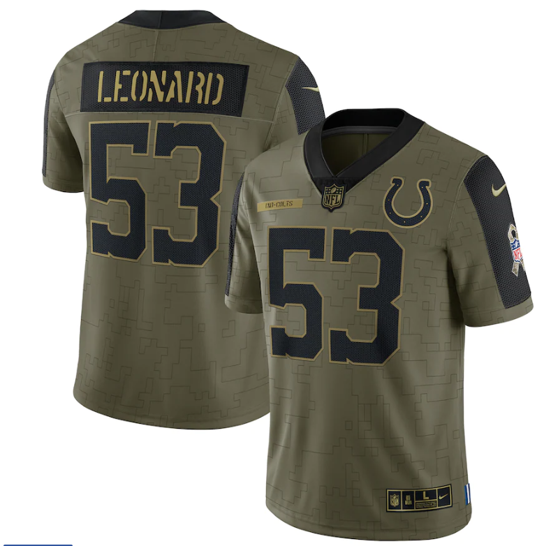 Men's Indianapolis Colts #53 Darius Leonard 2021 Olive Salute To Service Limited Stitched
